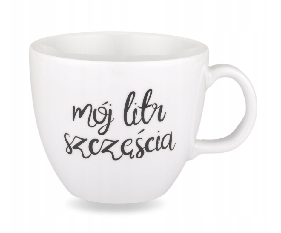 Biały kubek porcelanowy 1 litra - napis mój litr szczęścia na urodziny