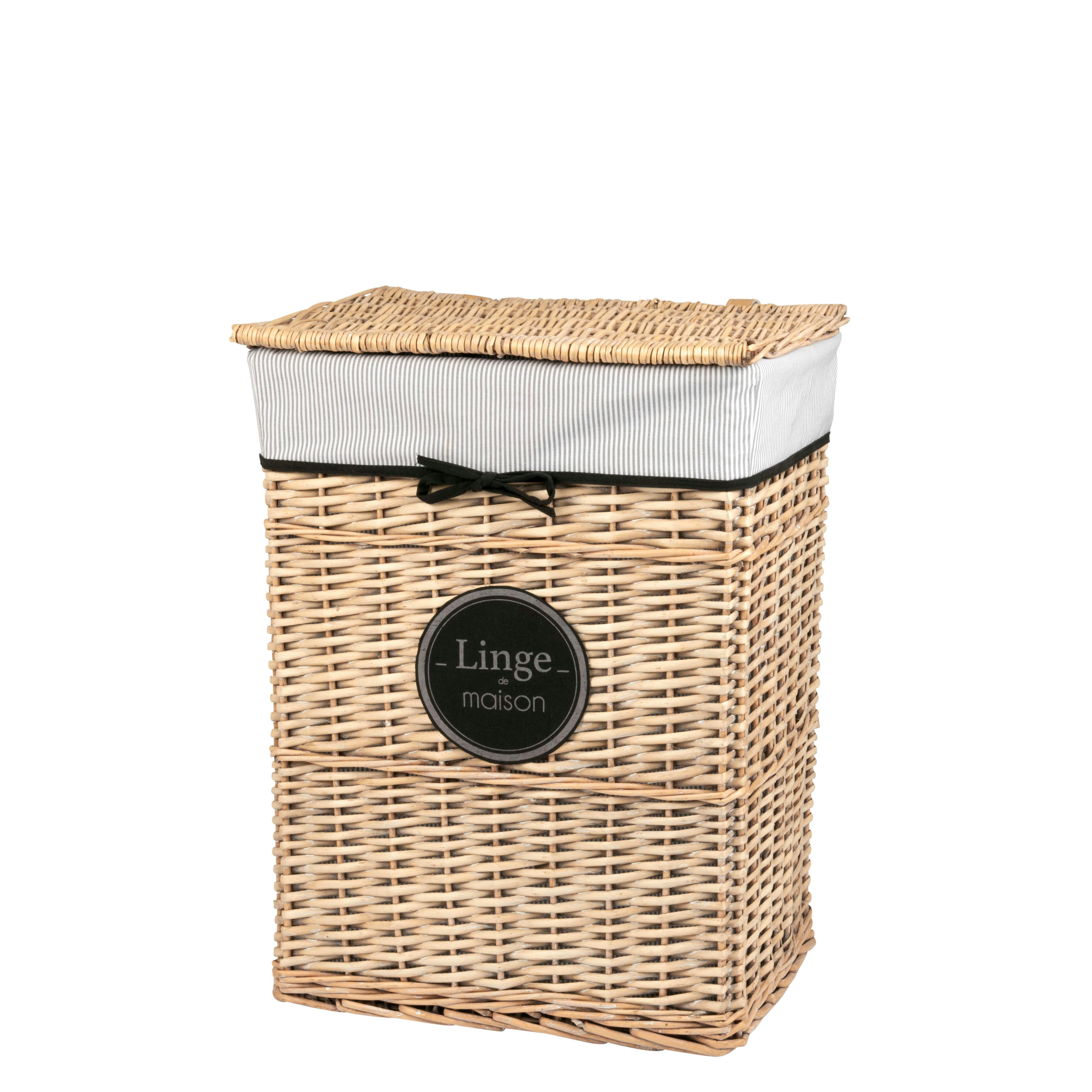- Panier à linge tressé avec ruban noir H58