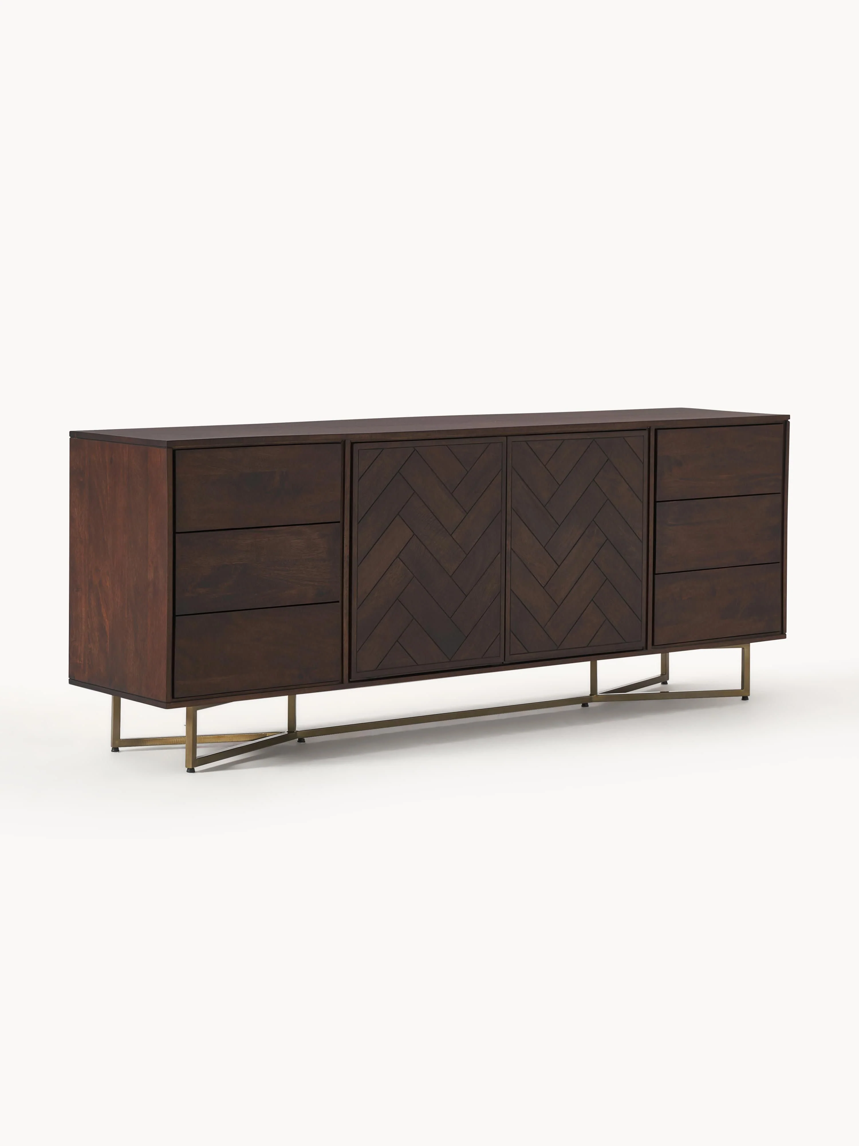 XL-Sideboard Luca aus Mangoholz mit Fischgrät-Muster