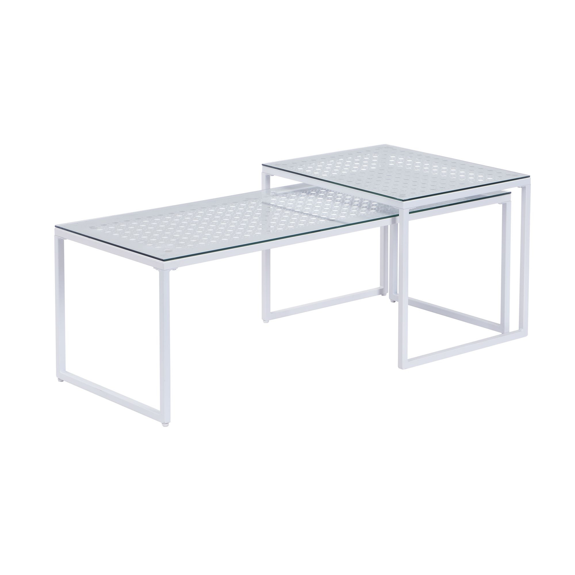 Stoliki składane, szkło, metal, zestaw 2 nowoczesnych stolików kawowych