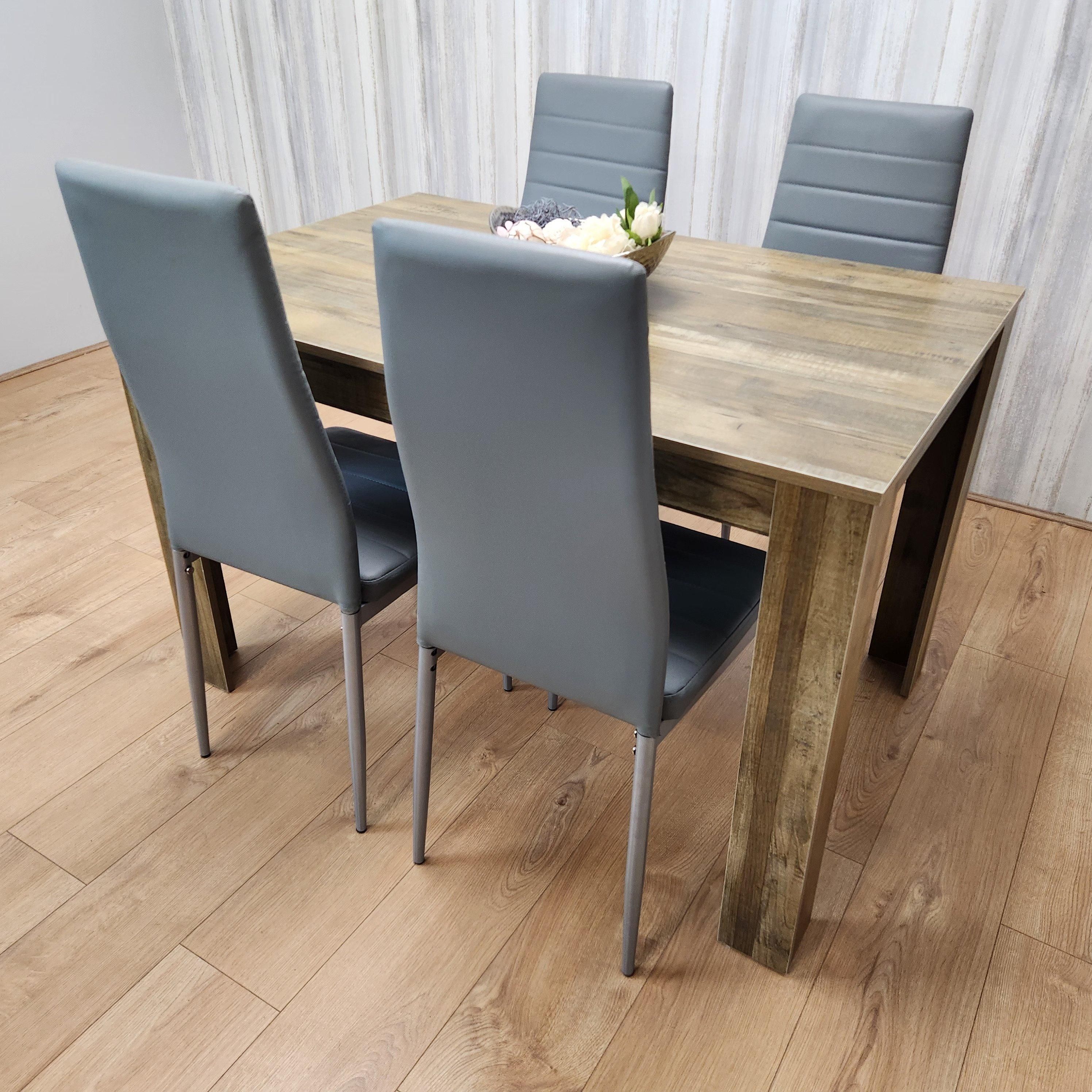 KOSY KOALA Dining Room Table Set of 4 Rustic Effect Dining Table with 4 Grey Faux Leather Chairs Kitchen Dining Table