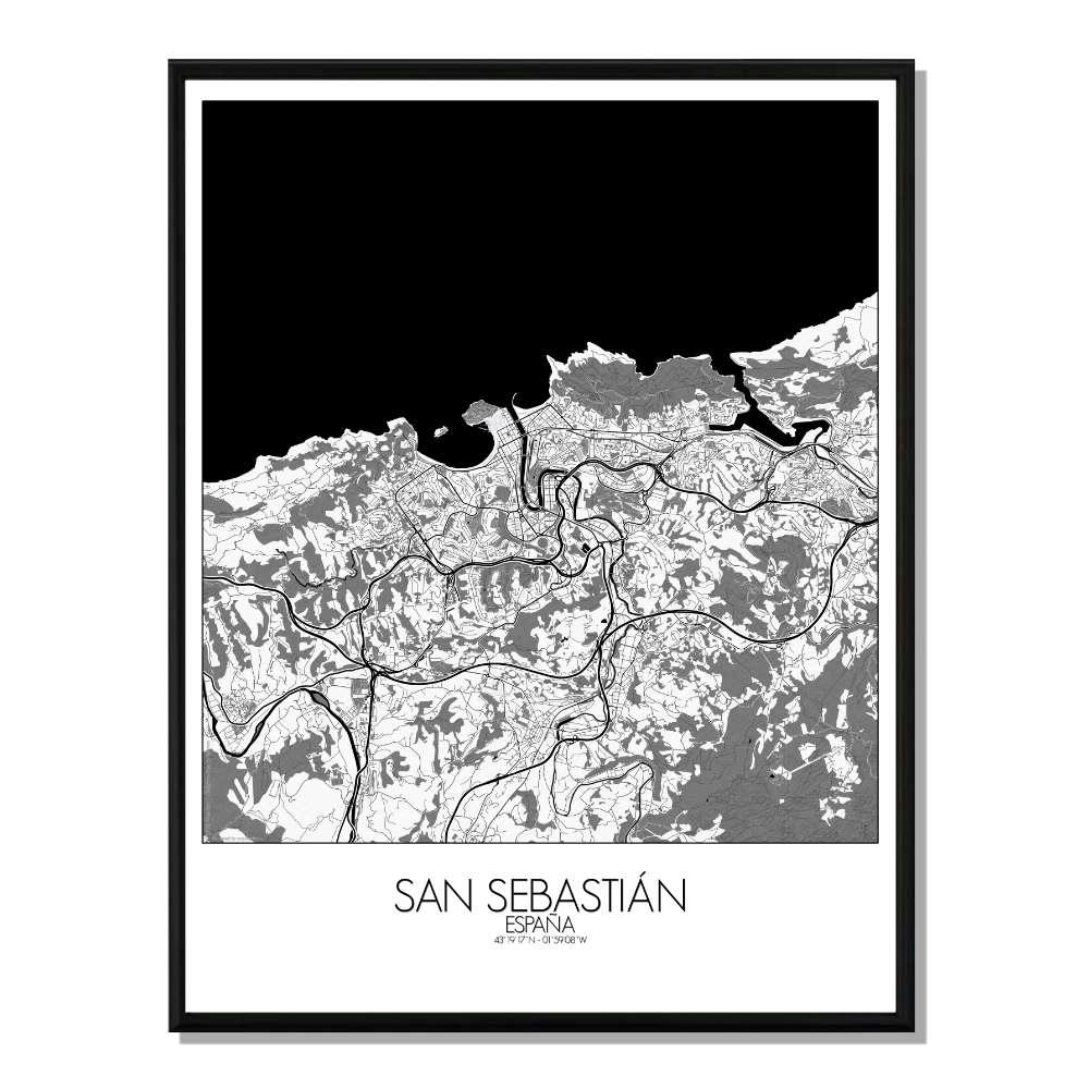- Affiche San Sebastian Carte N&B 40x50
