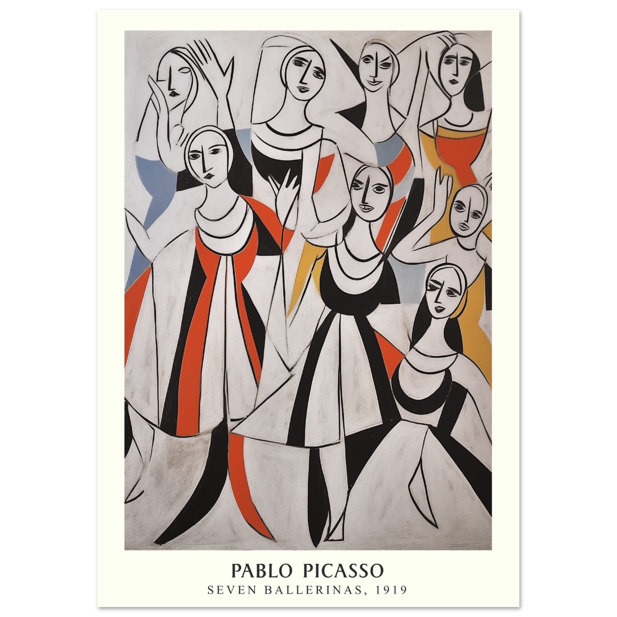 Artfulprints Poster Pablo Picasso - Seven ballerinas  - A4 21x29.7 cm - Meerkleurig