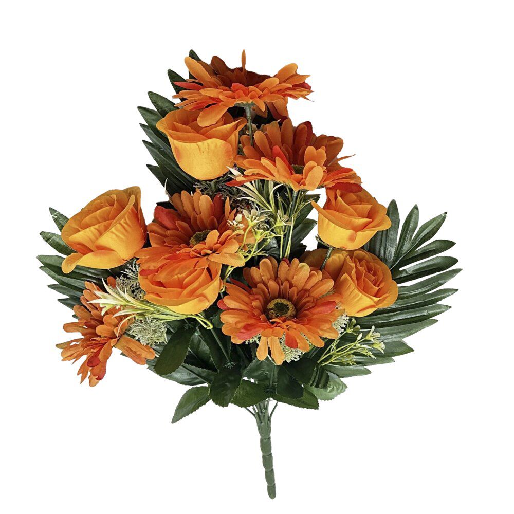 Fleur artificielle piquet rose/gerbera orange Ø22xH43cm
