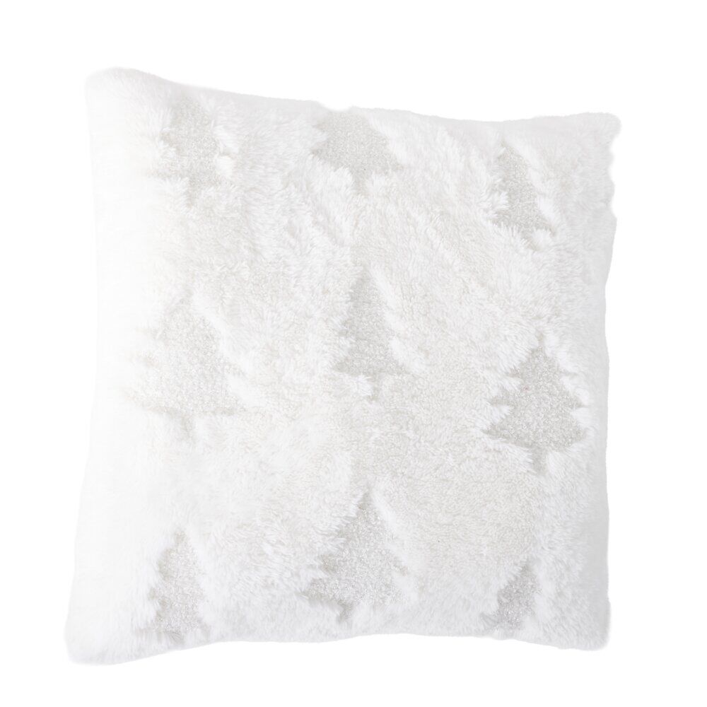 Coussin carré imprimé sapin No&euml;l polyester L45X45Xép.10 cm blanc