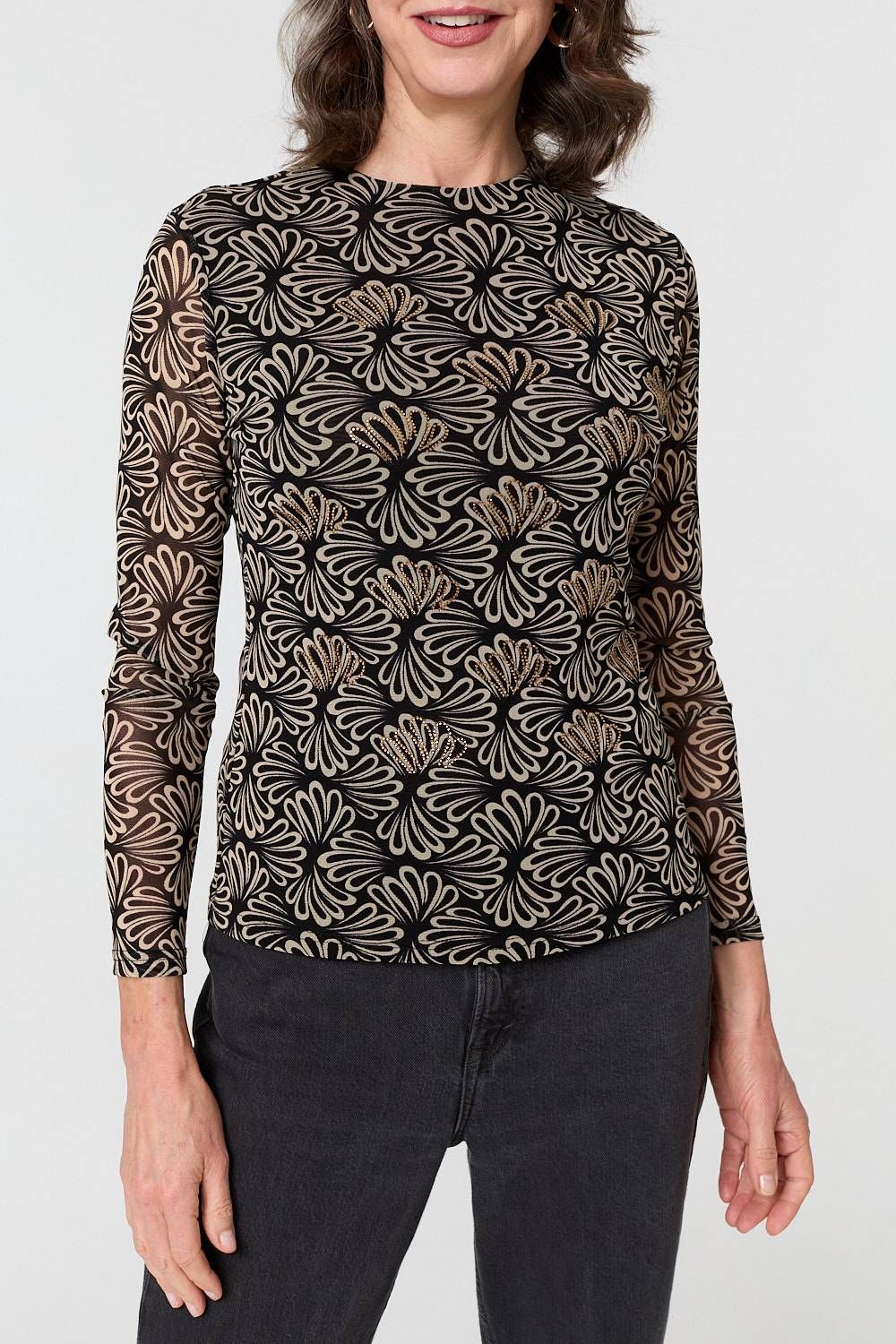 Izabel London Printed Long Sleeve Fitted Top