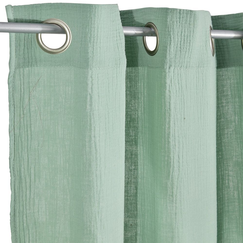 Rideau à oeillets gaze de coton vert uni 135xL240cm
