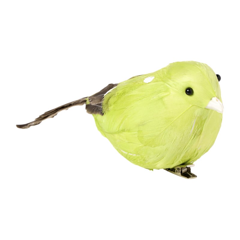 Vogel op clip gekleurd - diverse kleuren - 15x7x6 cm