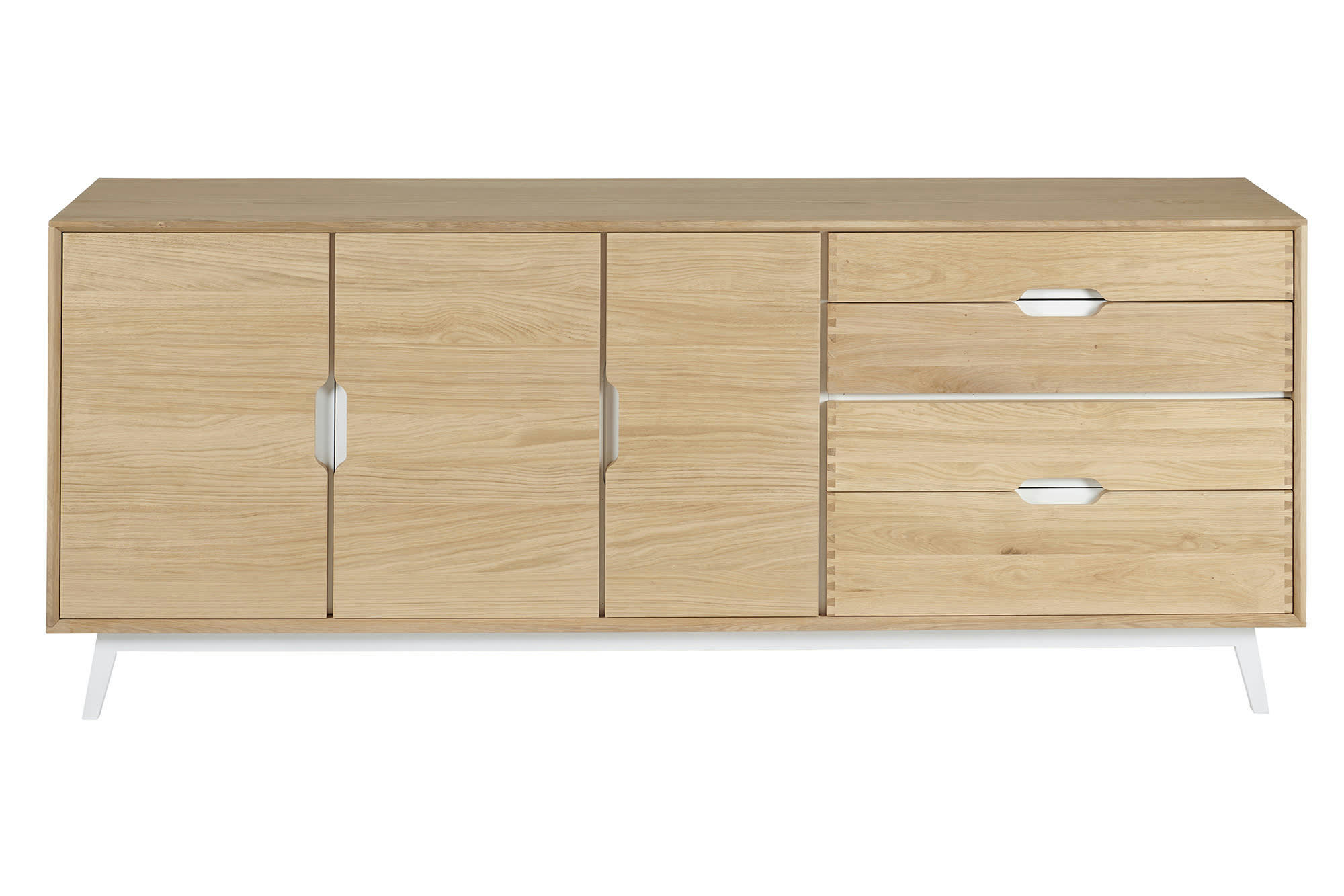 JOYCE - Buffet bas nordique en bois de chêne naturel 3 portes + 4 tiroirs L200
