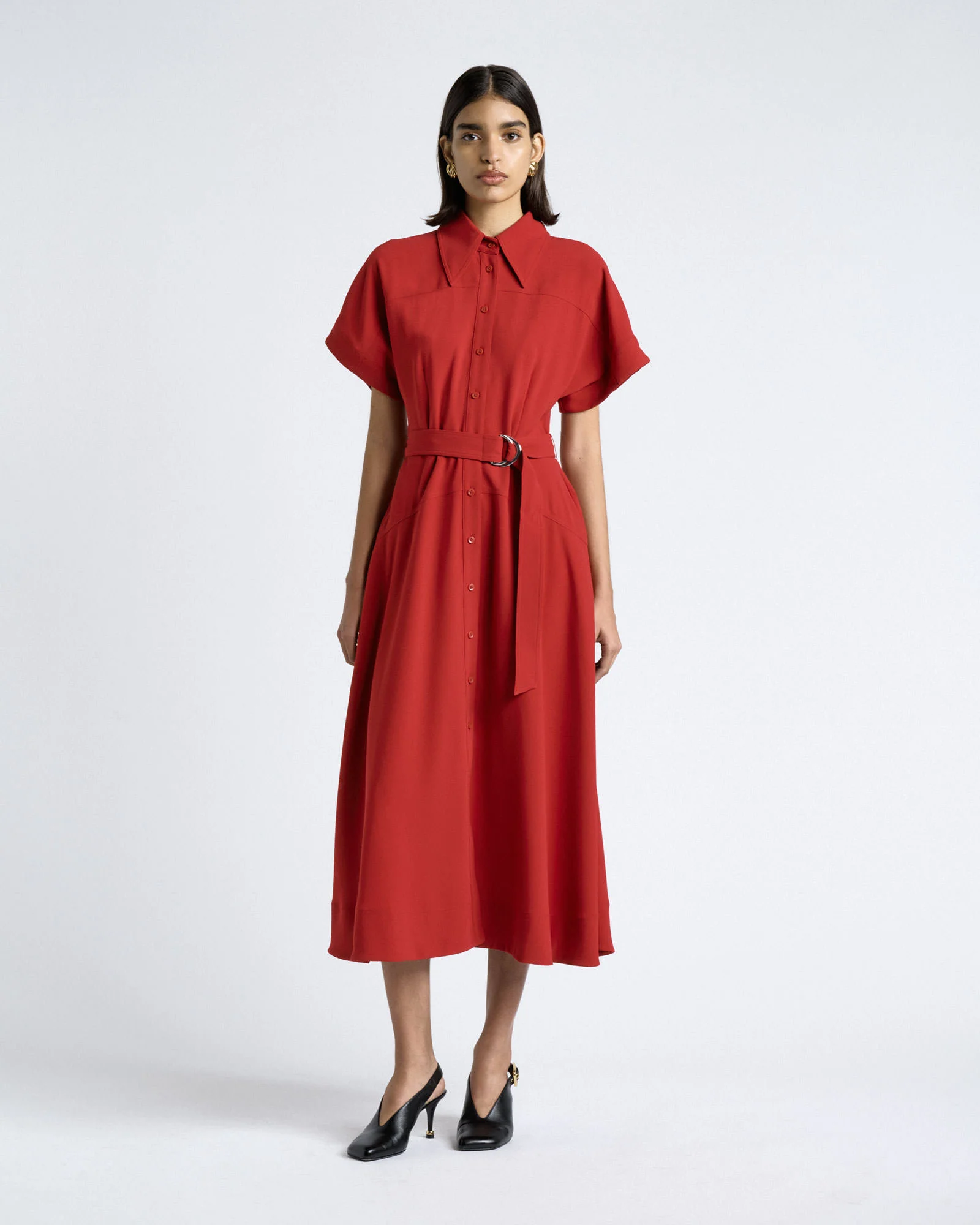 Cherry Crepe Midi Shirt Dress