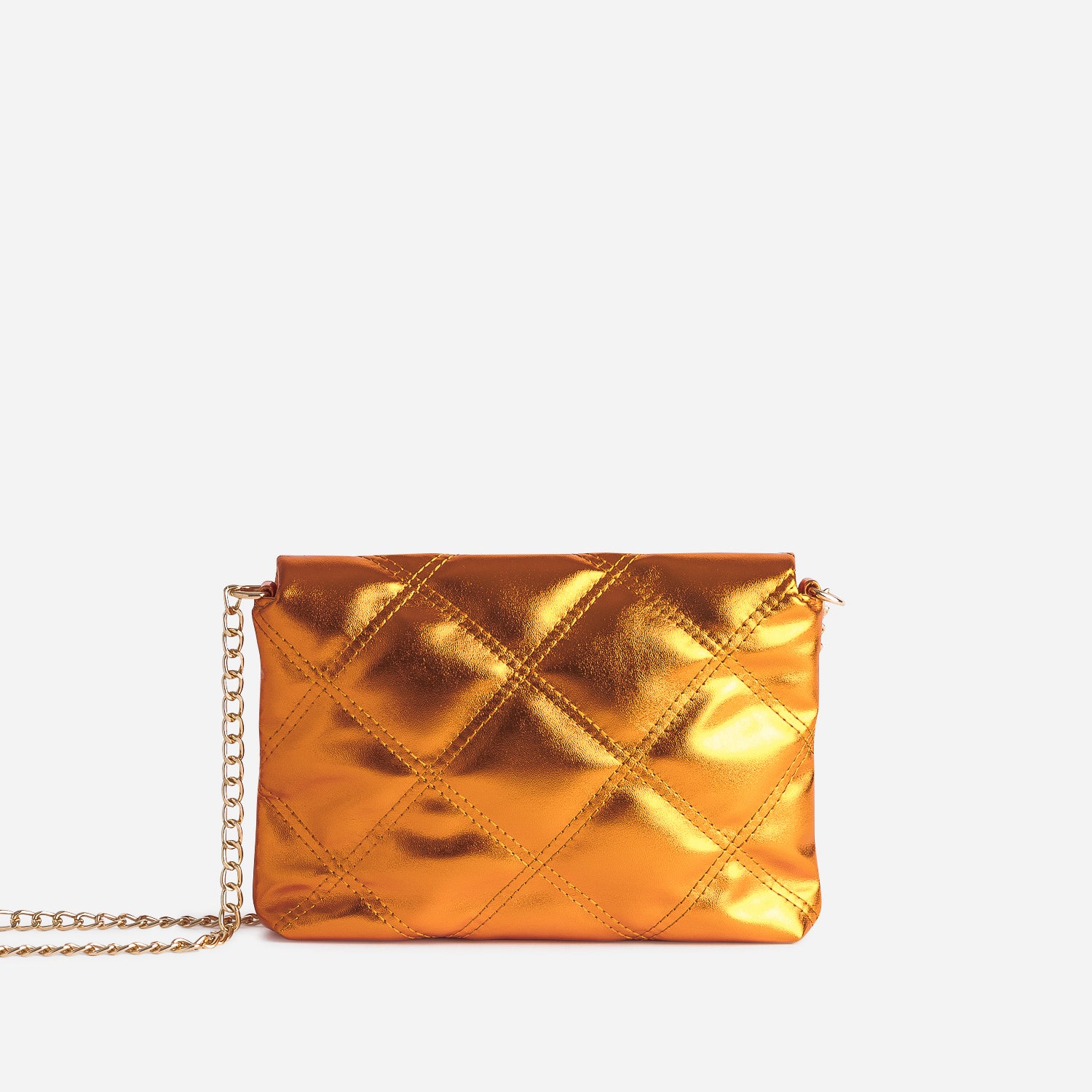 Pochette TEXTO orange métallisé matelassée