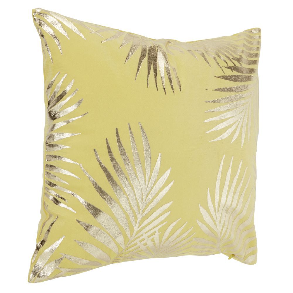 Housse de coussin imitation velours 40x40cm jaune moutarde motif argenté