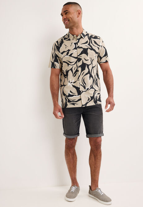 Mens Black Cotton Floral Print Shirt
