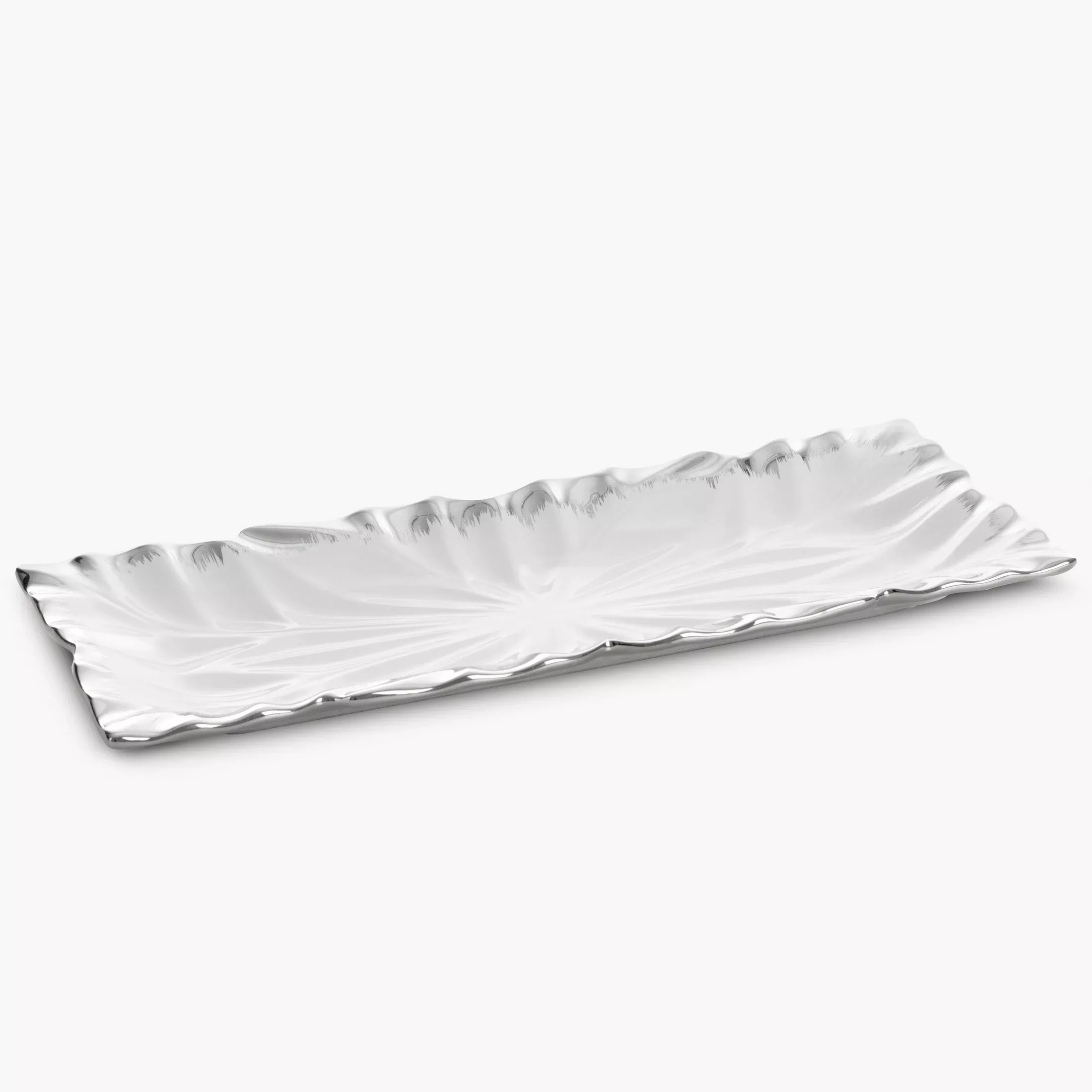 Patera ceramiczna dekoracyjna biało-srebrna zdobiona wypukłym wzorem 38x15x3 cm NIRA