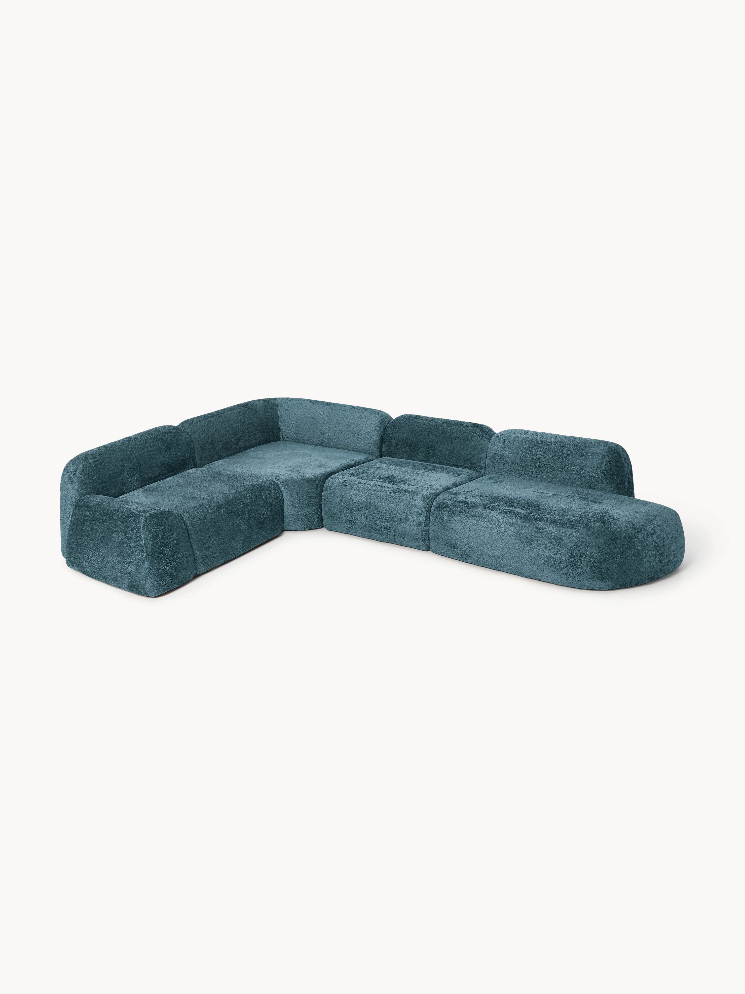 Modulares XL-Ecksofa Wolke (4-Sitzer) aus Teddy-Bouclé mit Chaiselongue