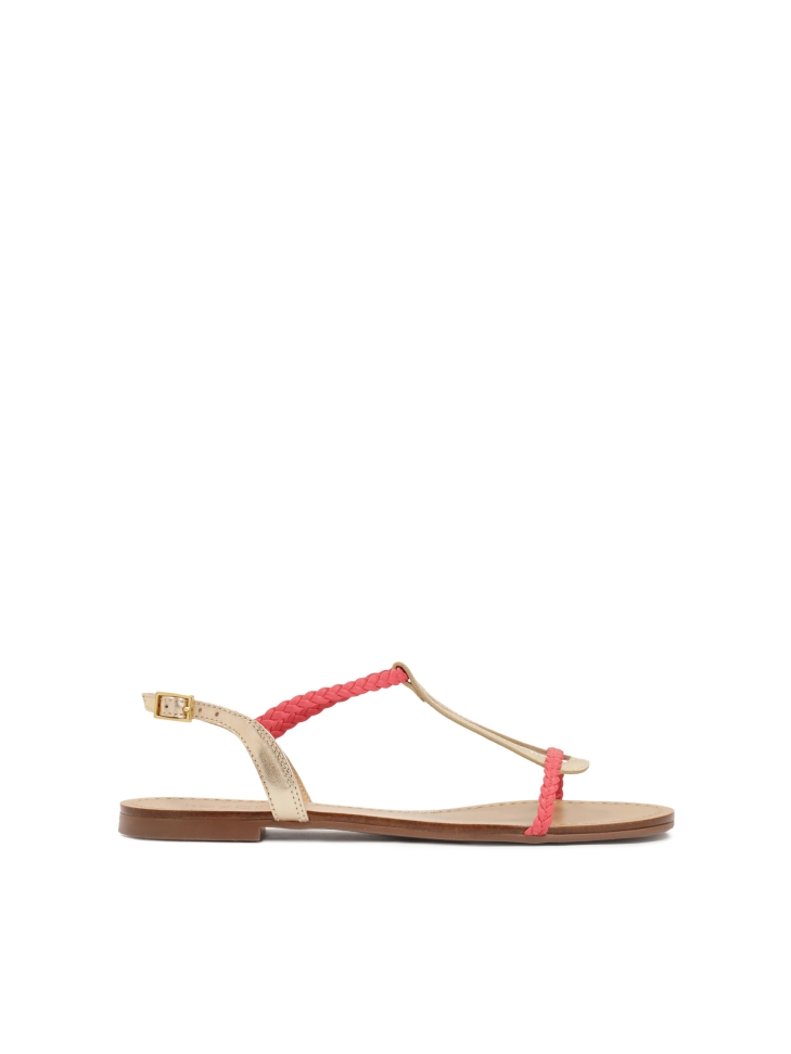 Pink and gold flat leather sandals