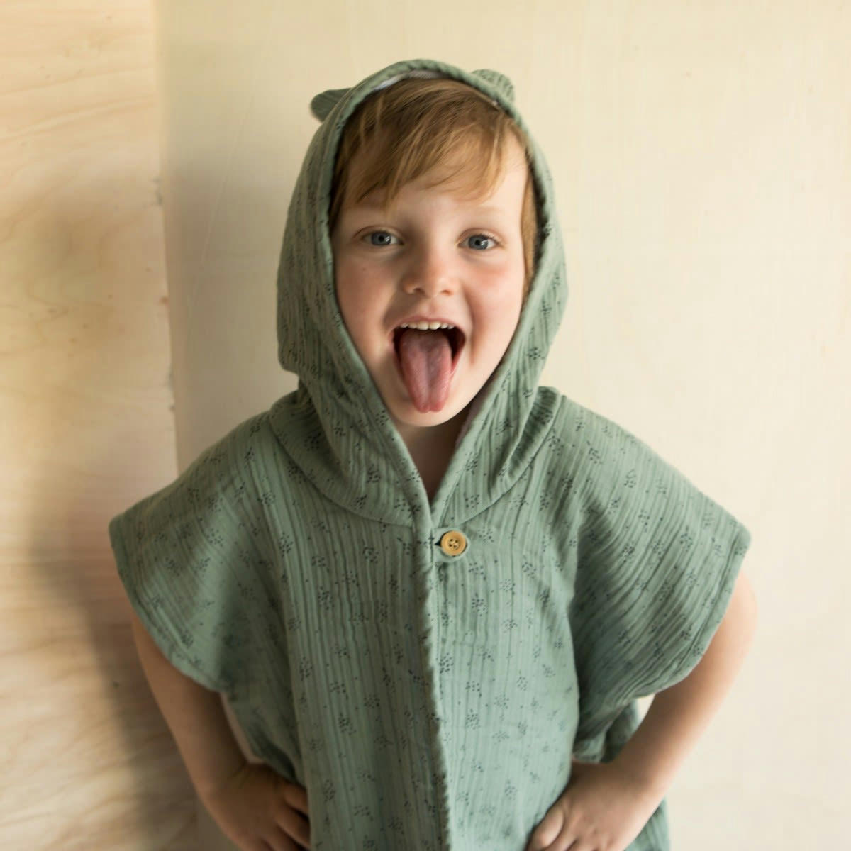 GREEN & KIDS - Peignoir en gaze de coton biologique à motifs vert