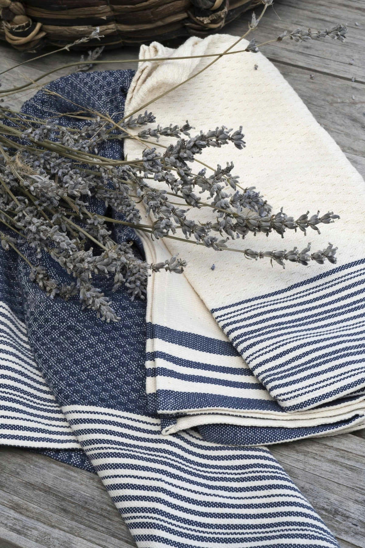 ESSENTIELLE - Torchons (x3) coton  60x40 bleu jean / écru