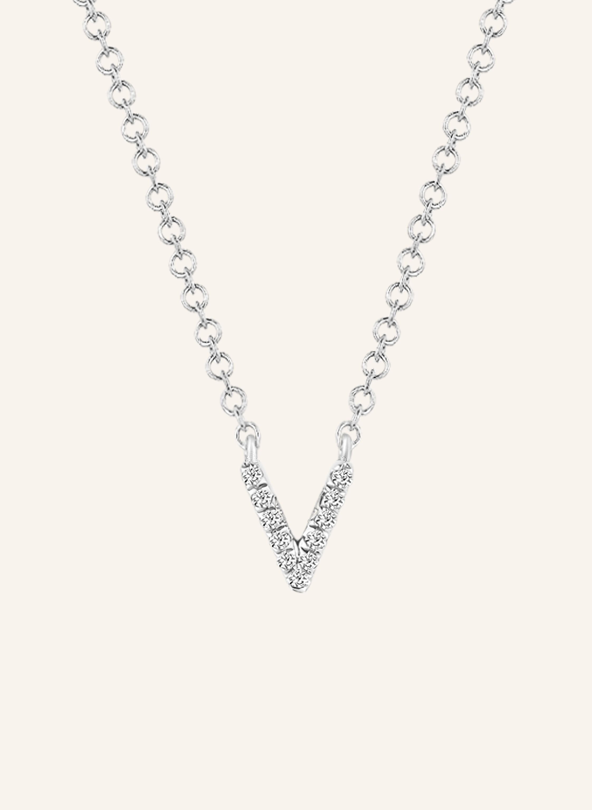 Leaf INITIALIEN Halskette „V“ aus 14 Karat Weißgold mit Diamanten