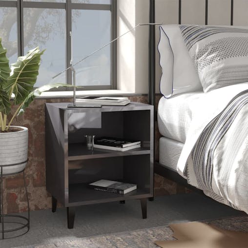NNEVL Bed Cabinet with Metal Legs High Gloss Grey 40x30x50 cm