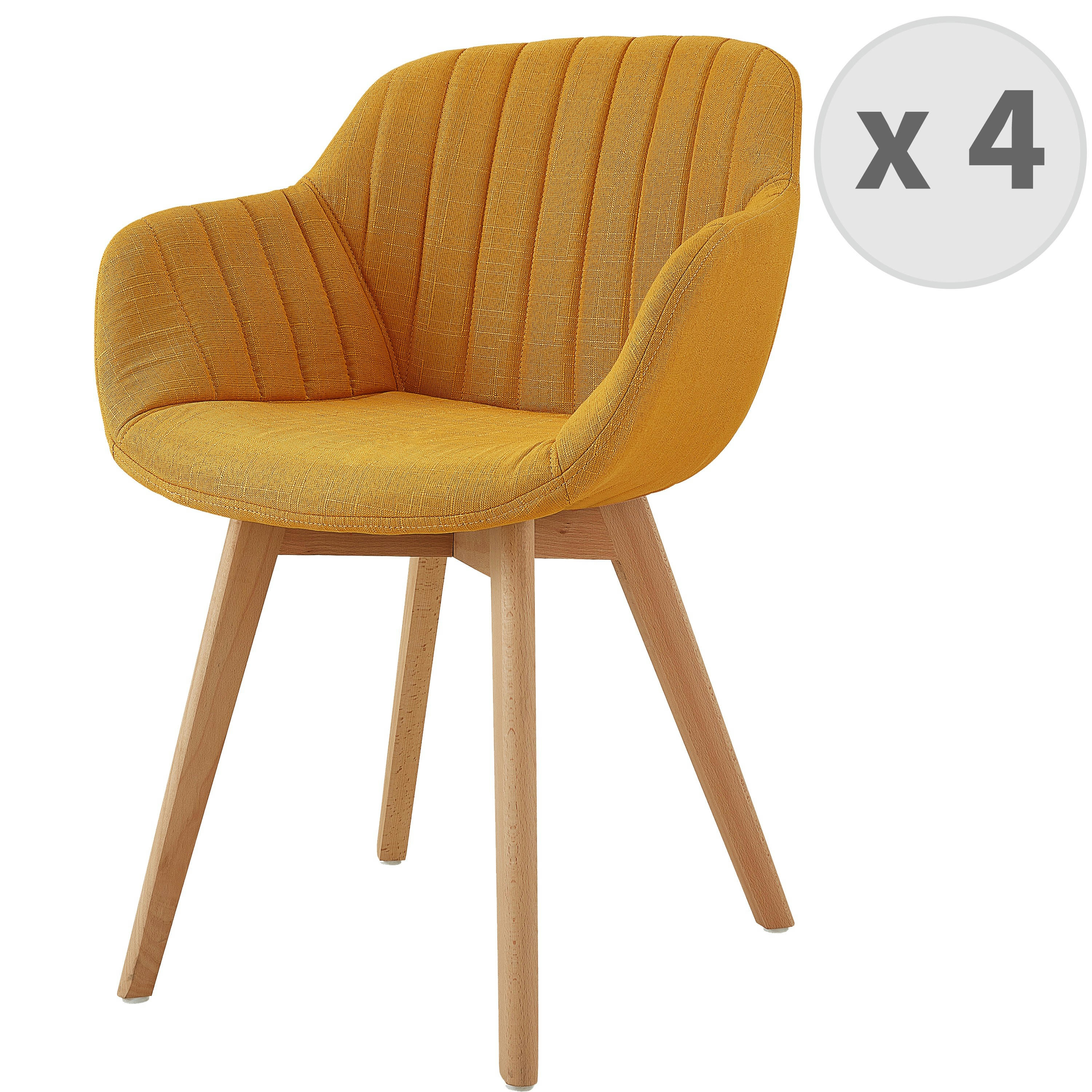 STEFFY - STEFFY - Chaise scandinave tissu curry pied hêtre (x4)