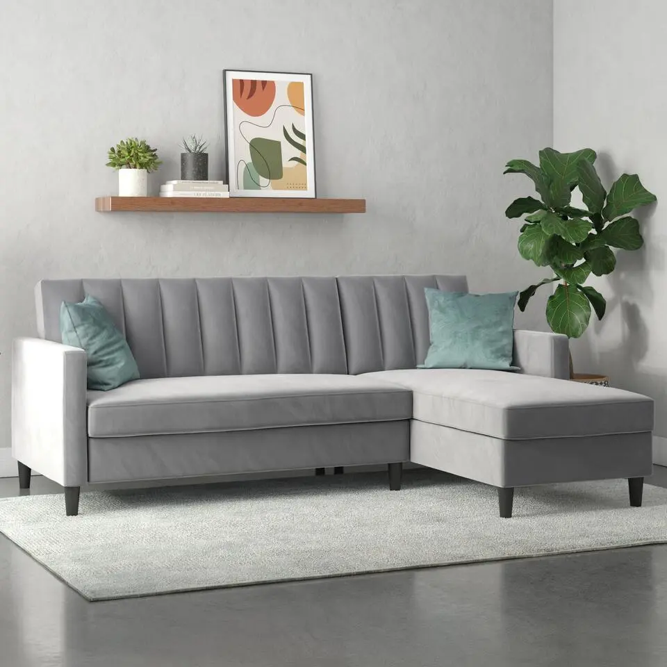 Celine - 3-zits hoekslaapbank in grijs fluweel