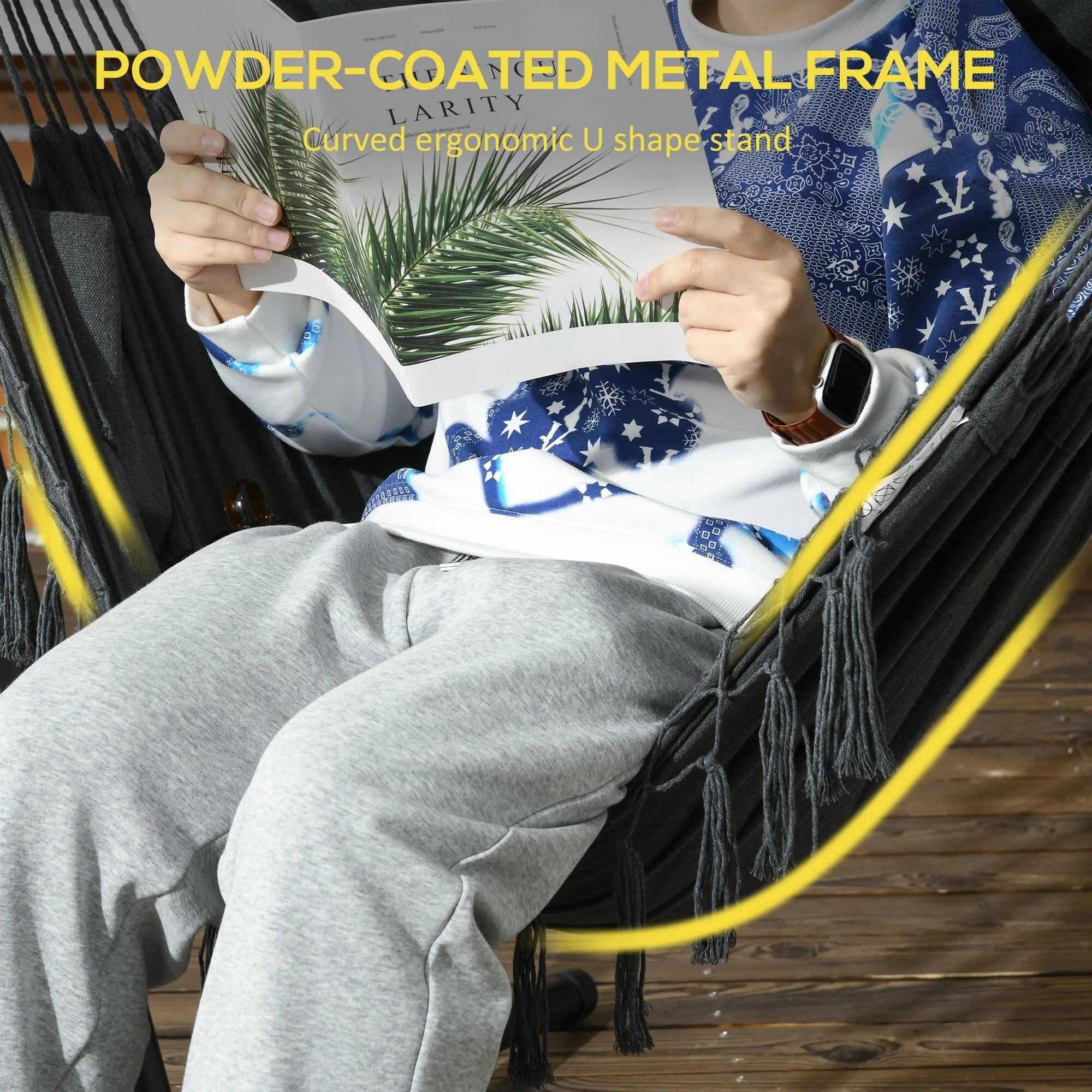 Steel Frame Hammock Chair with Stand and Includes Headrest and Side Pocket, 330lb Capacity