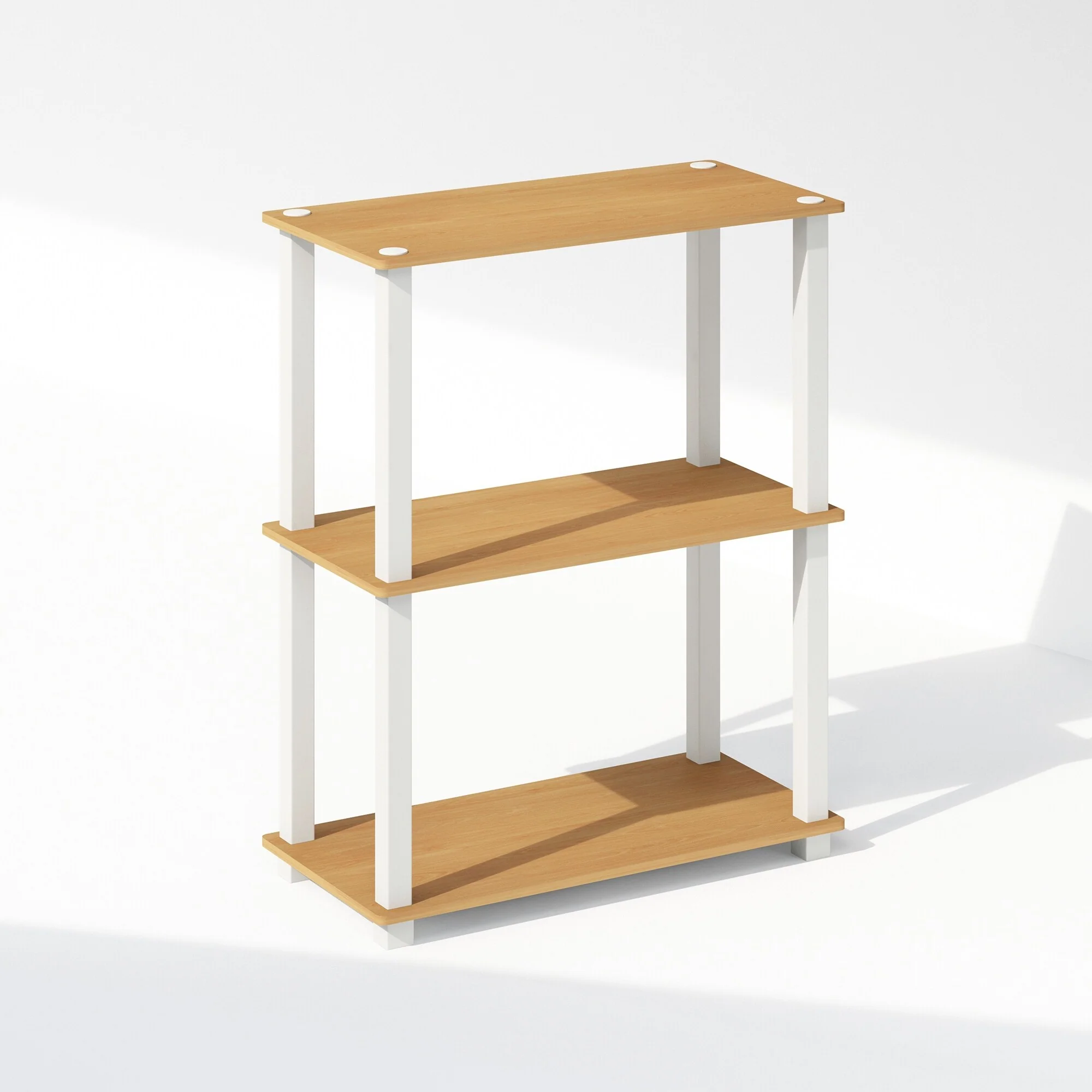 Furinno Turn-S-Tube 3-Tier Multipurpose Bookcase, Shelf Display Rack with Square Tube, Beech/White