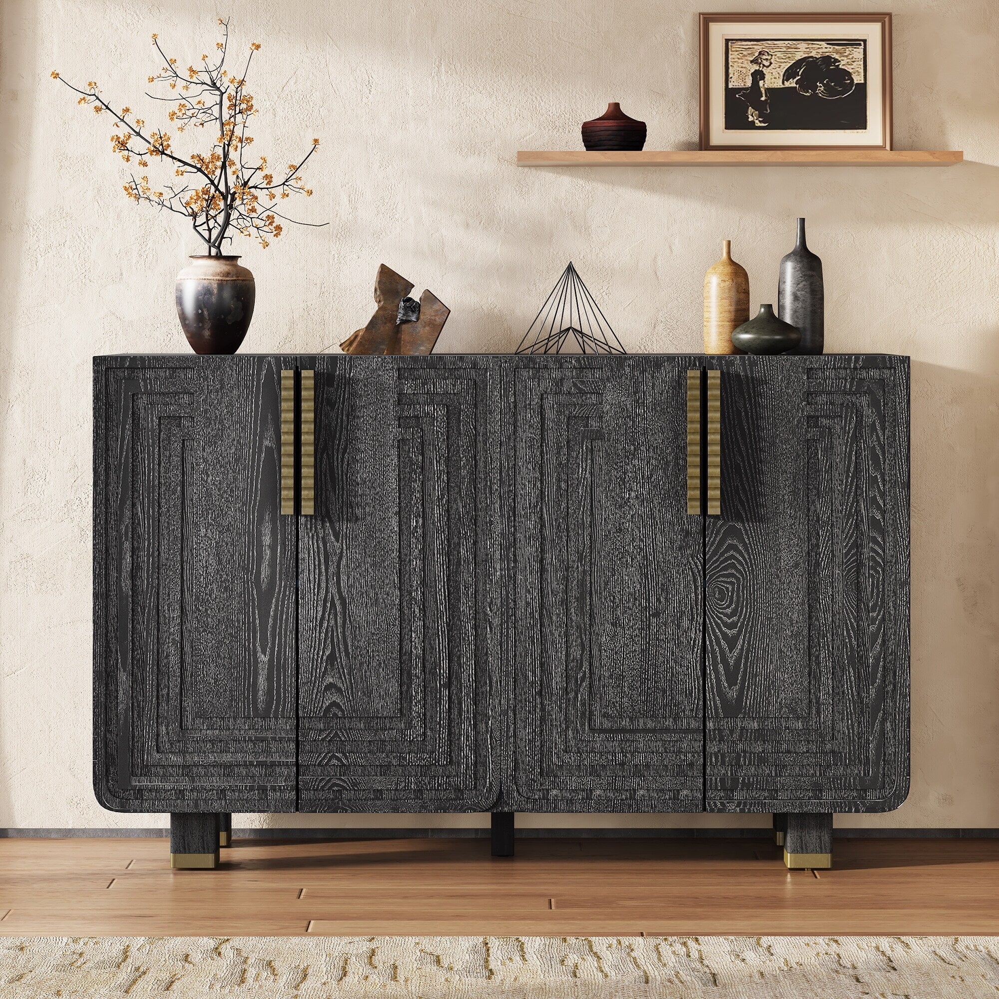 54 Retro Storage Sideboard Cabinet Buffet with Adjustable Shelves