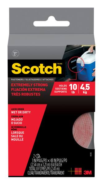 Scotch UV Resistant Extreme Fasteners, Clear, 10-lbs, 1-in x 4-ft, 2-pk