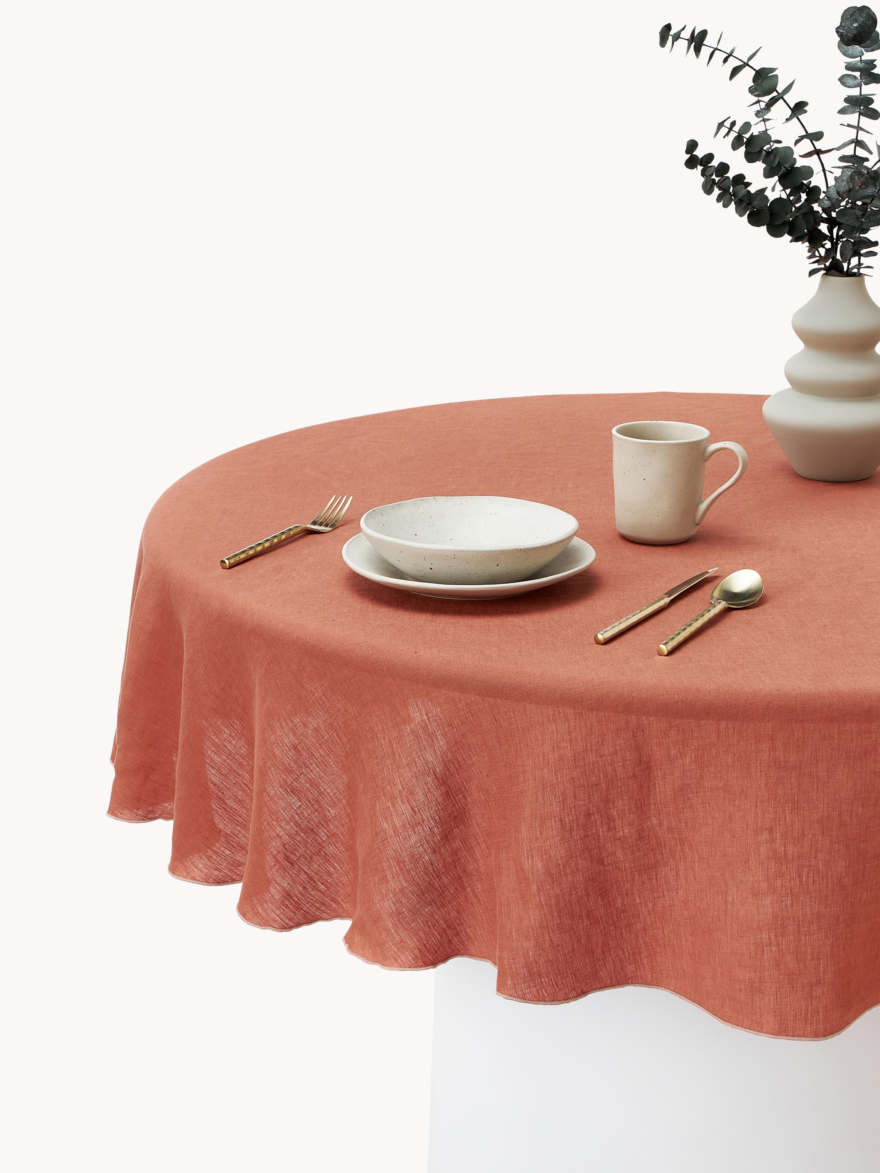 Runde Leinen-Tischdecke Kennedy mit Umkettelung