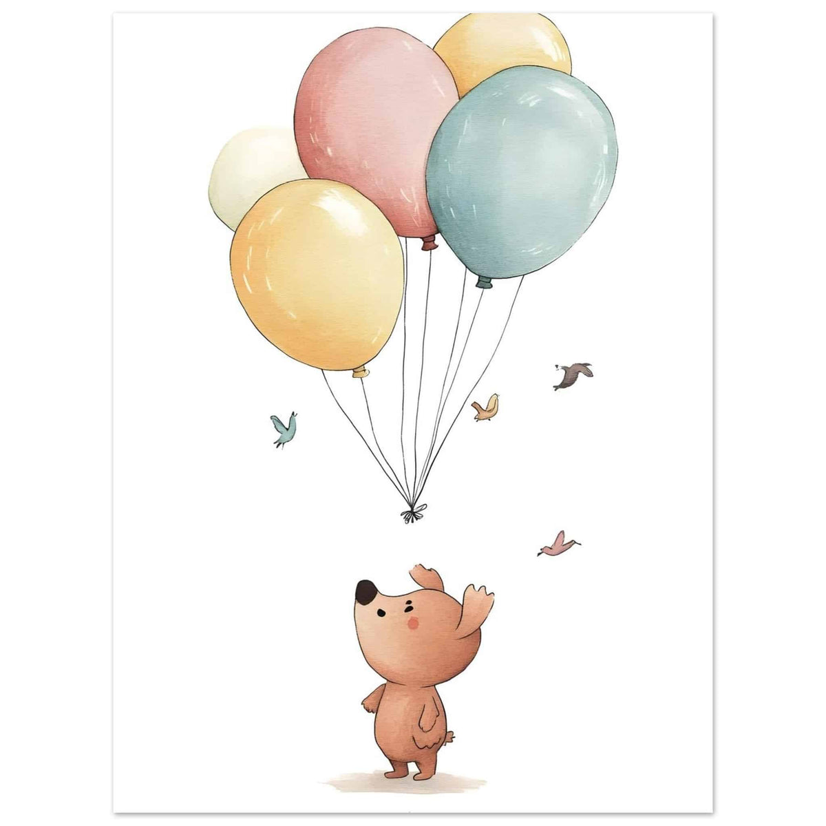 Artfulprints Poster Beer en ballonnen  - 30x40 cm - Meerkleurig