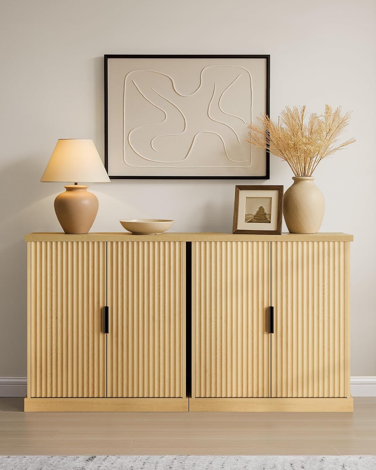 VASAGLE MAXE Collection - Buffet Cabinet, Fluted Console Cabinet, Sideboard with Adjustable Shelf, Mid Century Modern Buffet Table, 15.8 x 29.9 x 31.5 Inches, Oak Beige UBBK344Y01