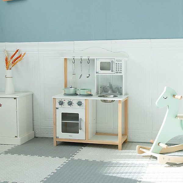 Cuisine Enfant Mamabrum, en Bois Robuste, avec Micro-ondes &Accessoires, Four, évier et casseroles inclus