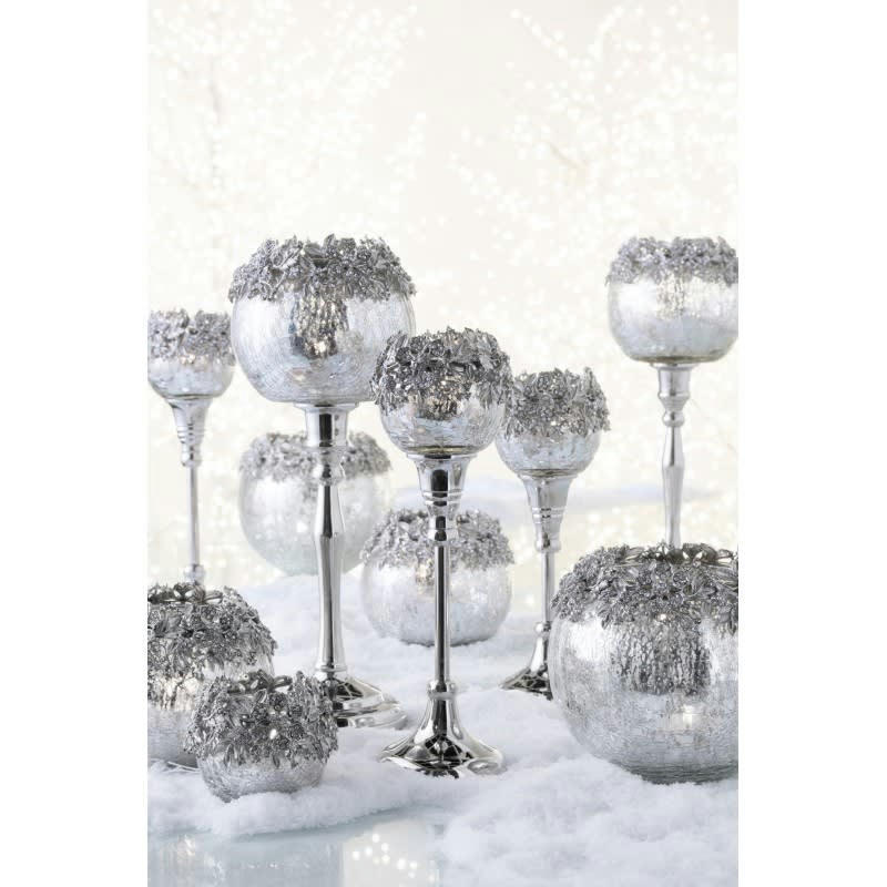 BIJOU - Photophore pied métal/alu/verre argent H33cm