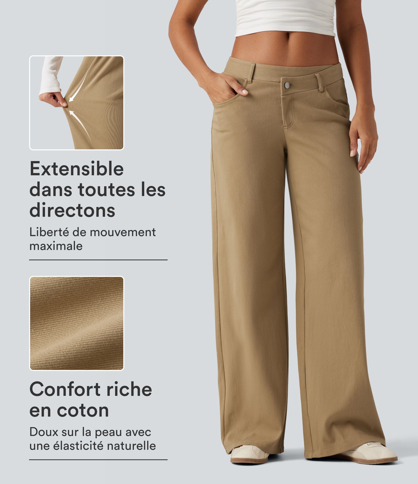 Pantalon en coton taille basse asymétrique coupe large avec poches