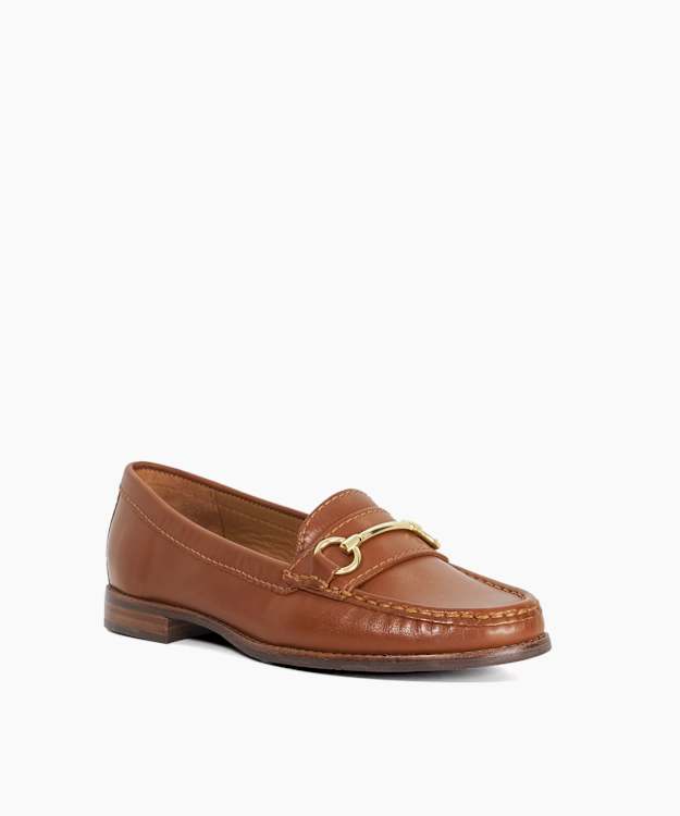 Glenny Tan - Wide Fit Leather Snaffle Trim Loafers
