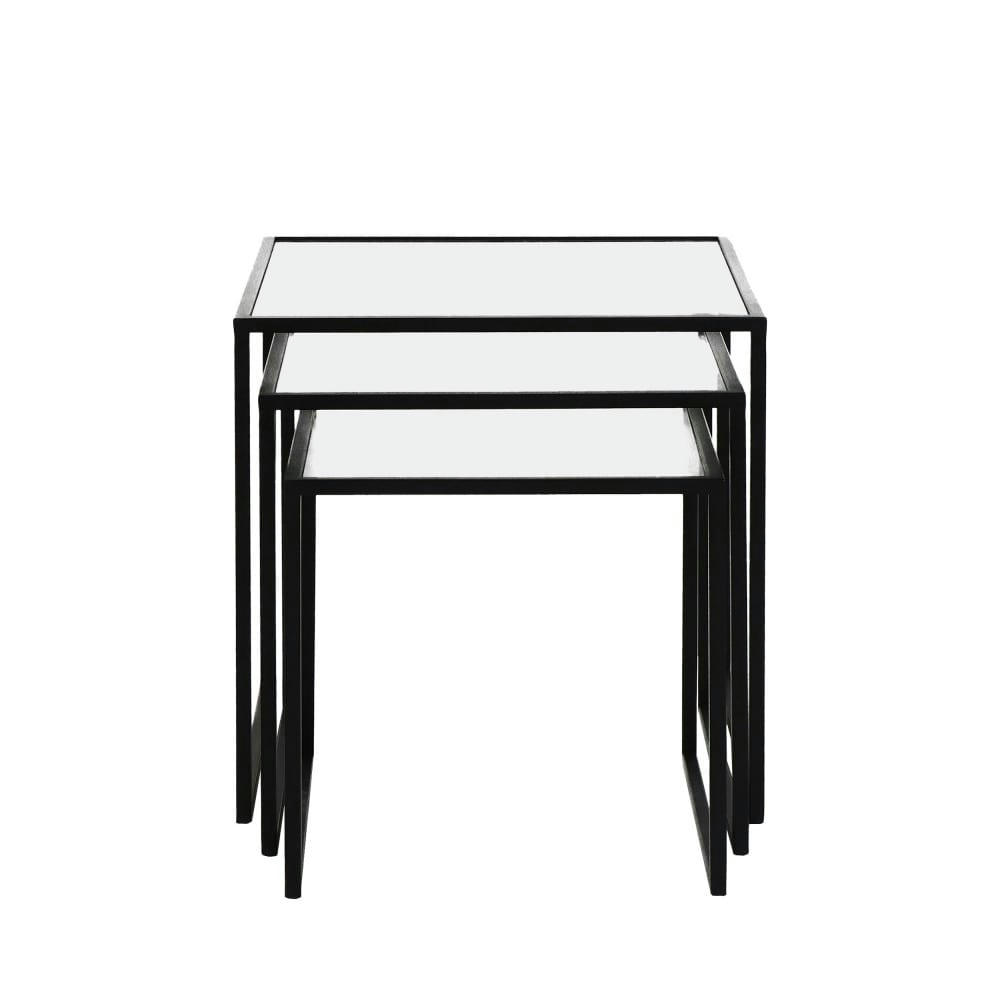 ESZENTIAL - Lot de 3 tables d'appoint en verre et métal noir