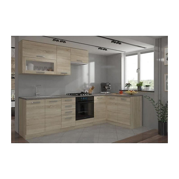 LASSEN Cuisine complete dangle 240x165 cm avec plan de travail - Decor chene sonoma
