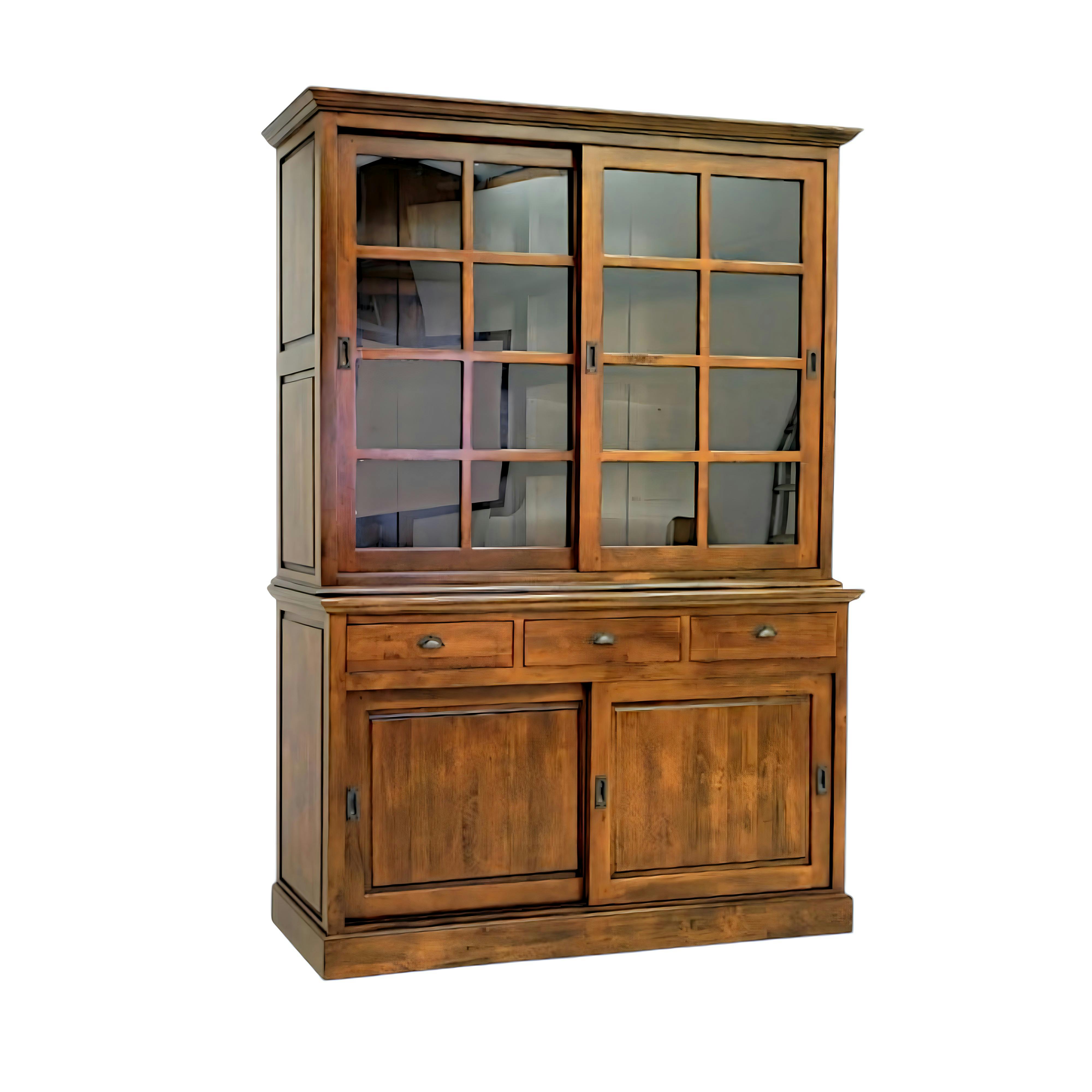 Vaisselier 2 portes vitrées coulissantes hévéa 163x220cm TRADITION