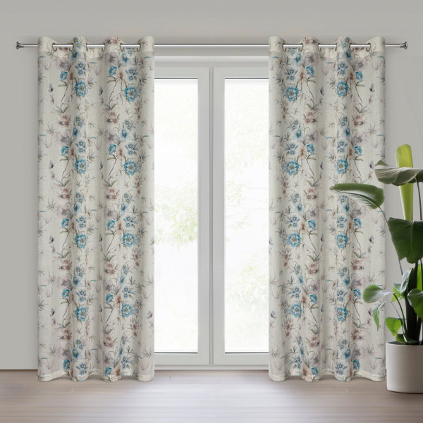 Zasłona na przelotkach IVY1 140X250 naturalna z kwiatowym nadrukiem