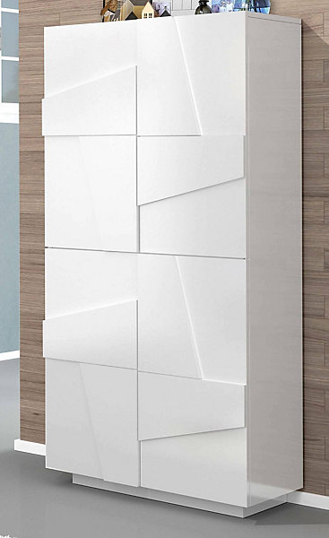 Etagere à chaussures Orfeo, Armoire polyvalente avec 4 portes battantes, 81x38h167 cm, Blanc brillant