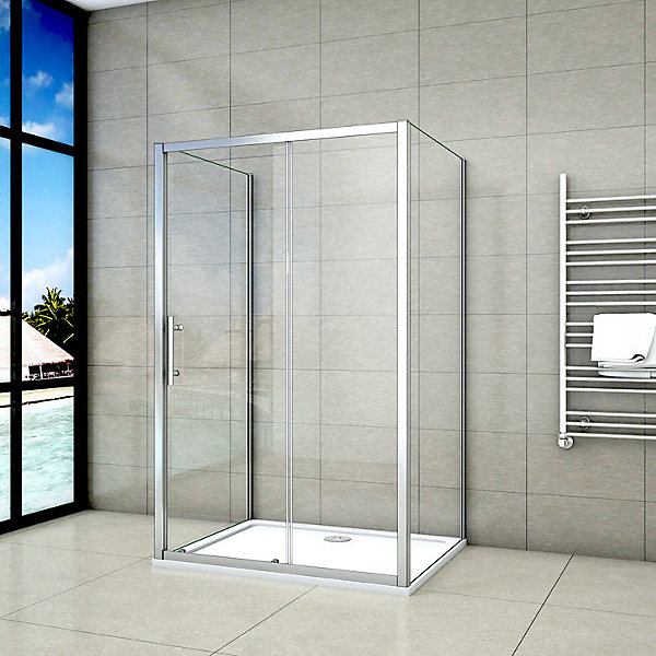 Cabine de douche coulissante avec 2 parois - 140x80x190cm - 5mm Verre transparent - alu chromé - Montage réversible