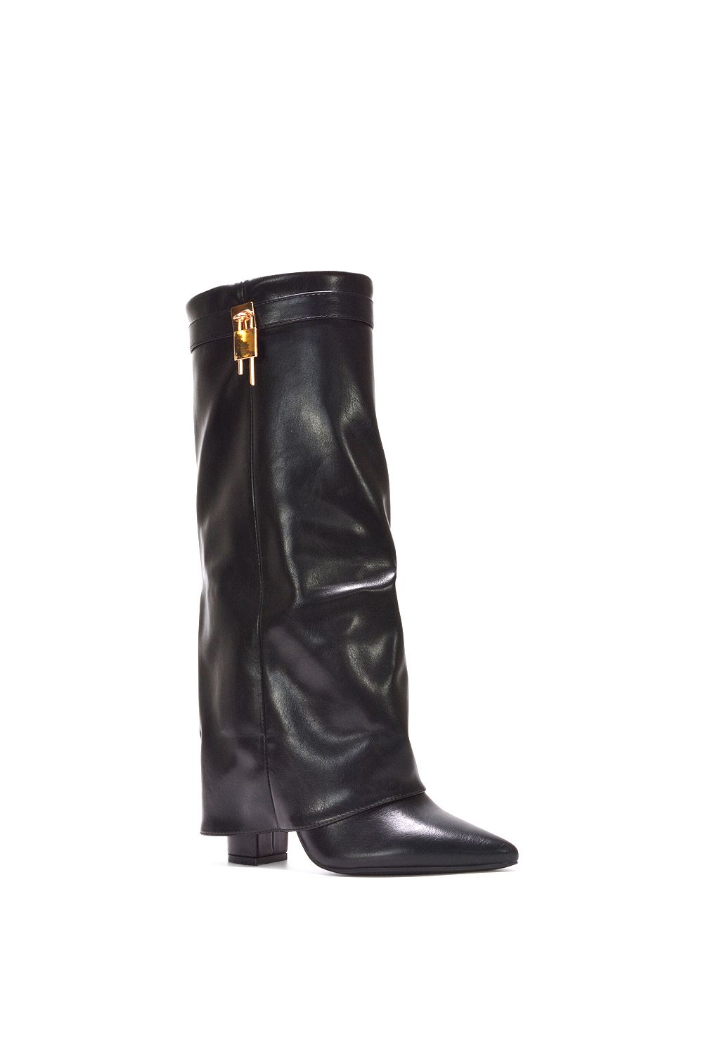XY London Holly' Knee High Fold Over Pointed Toe High Heel Boots