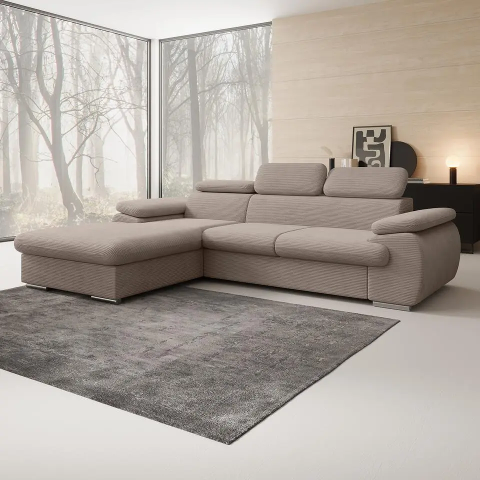 Meubella - Hoekbank Cordoba - Bruin - Ribstof - Links