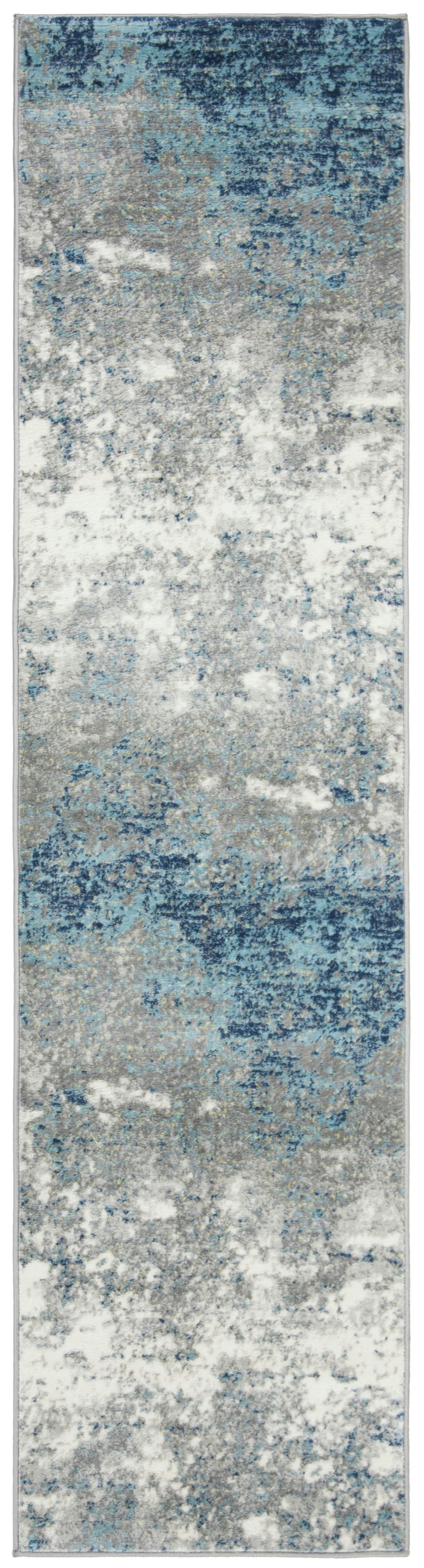 JASPER - Tapis de salon interieur en gris & bleu, 61 x 244 cm