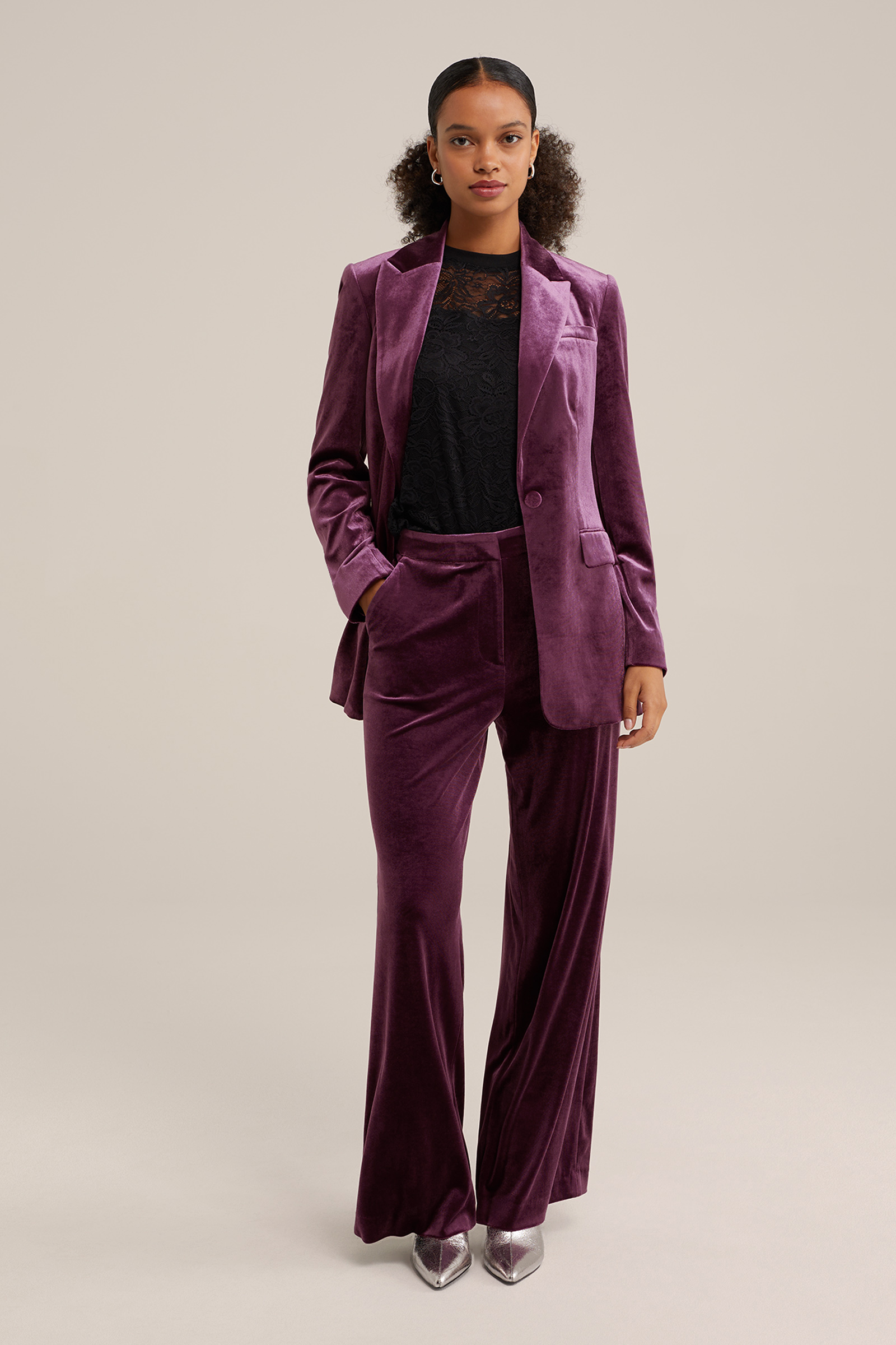 Dames regular fit velvet blazer