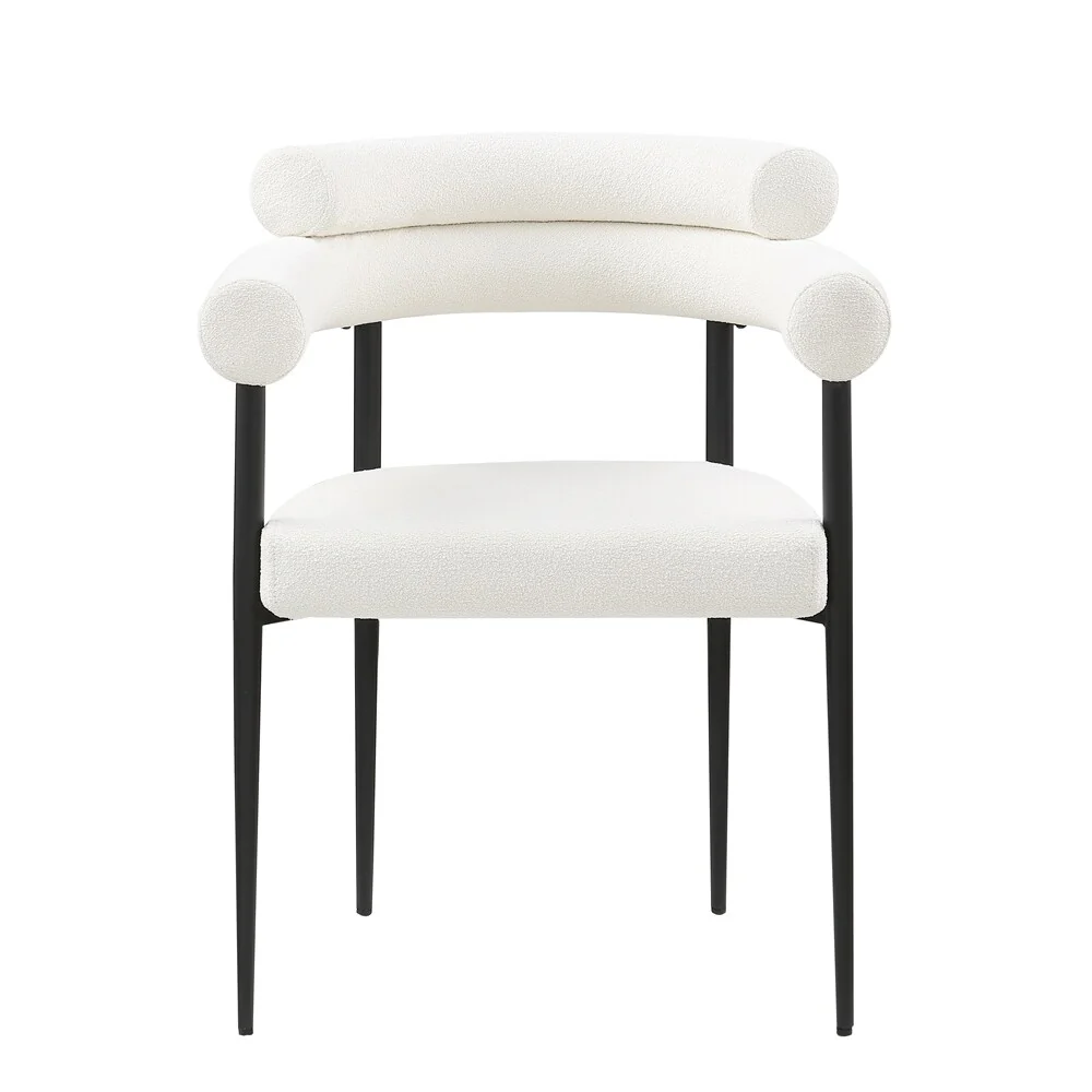 Round Boucle Backrest Sherpa Dining Chair with Metal Legs (Set of 2)