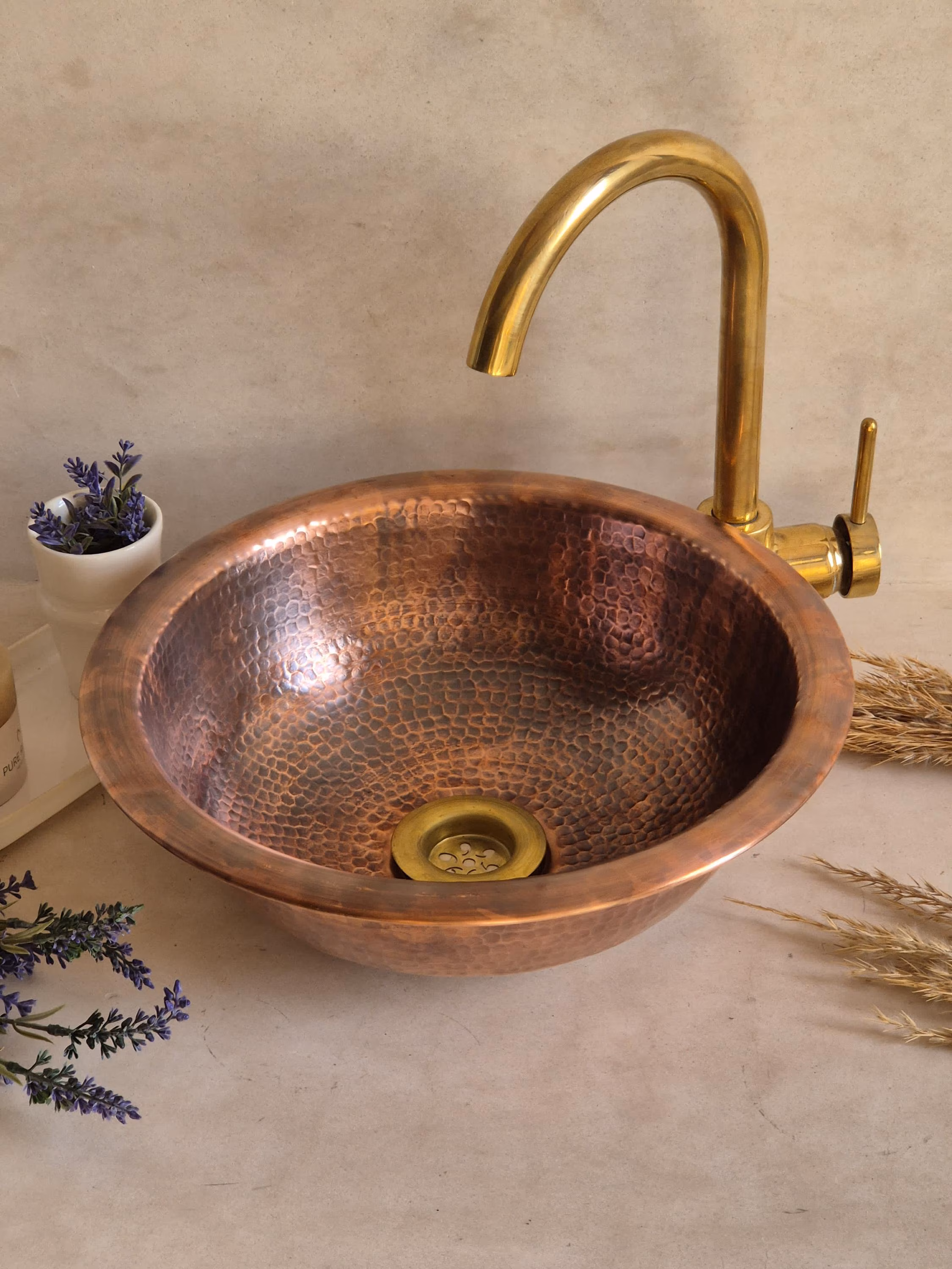 Handmade Antique Copper Vessel Sink: Rustic Bathroom Basin