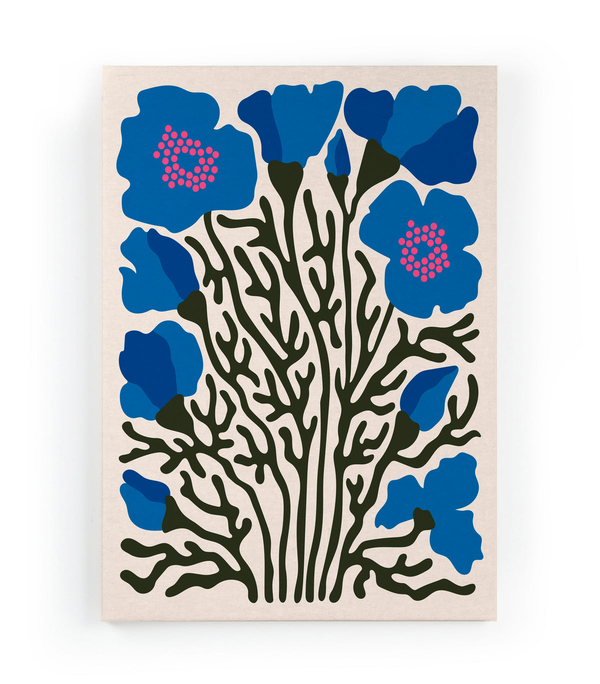 Canvas 60x40 Blauwe Bloemen